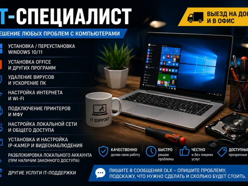 💻 IT-специалист | Шымкент Помогу с компьютерами, ноутбуками и офисной техникой.
